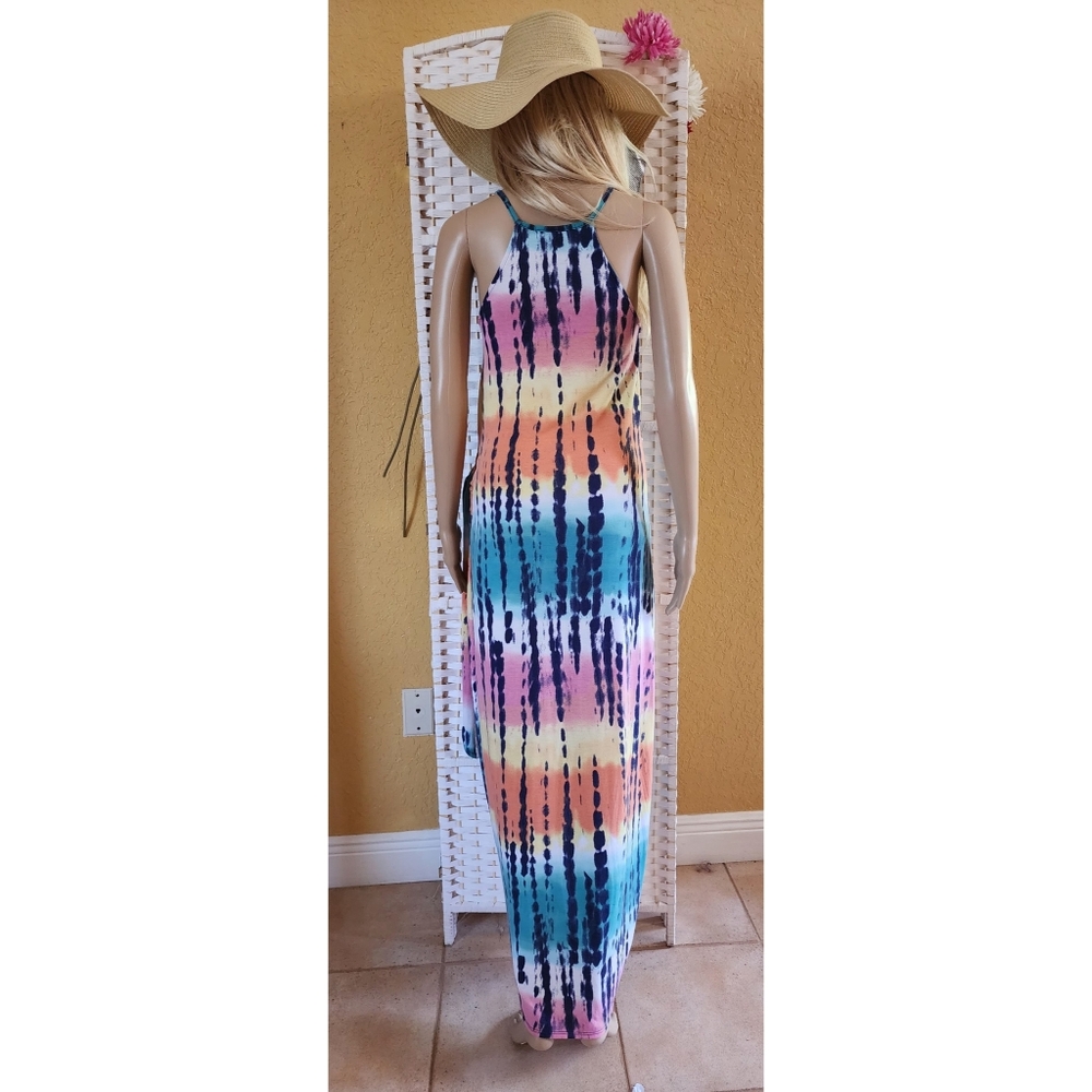 Derek 💙 Heart Women's Maxi Dress Multi-Colored Tie Dye Size XL - Picture 2 of 7